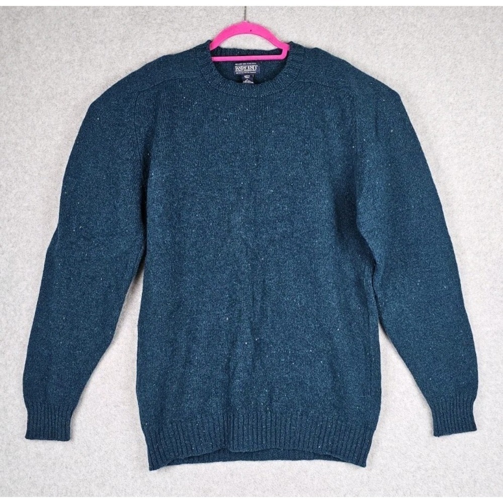 Vintage Lands' End Shetland Wool Sweater Men's LG Tall 42-44 Speckled Green UK